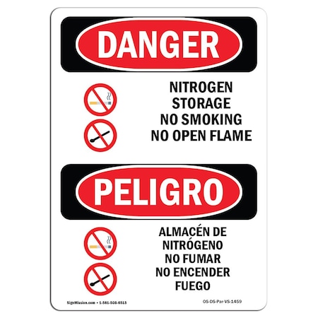 OSHA Danger, Nitrogen Storage No Smoking Bilingual, 24in X 18in Aluminum